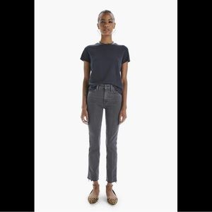 Mother High Waisted Rascal Ankle Fray in Chalk Faded Black Charcoal